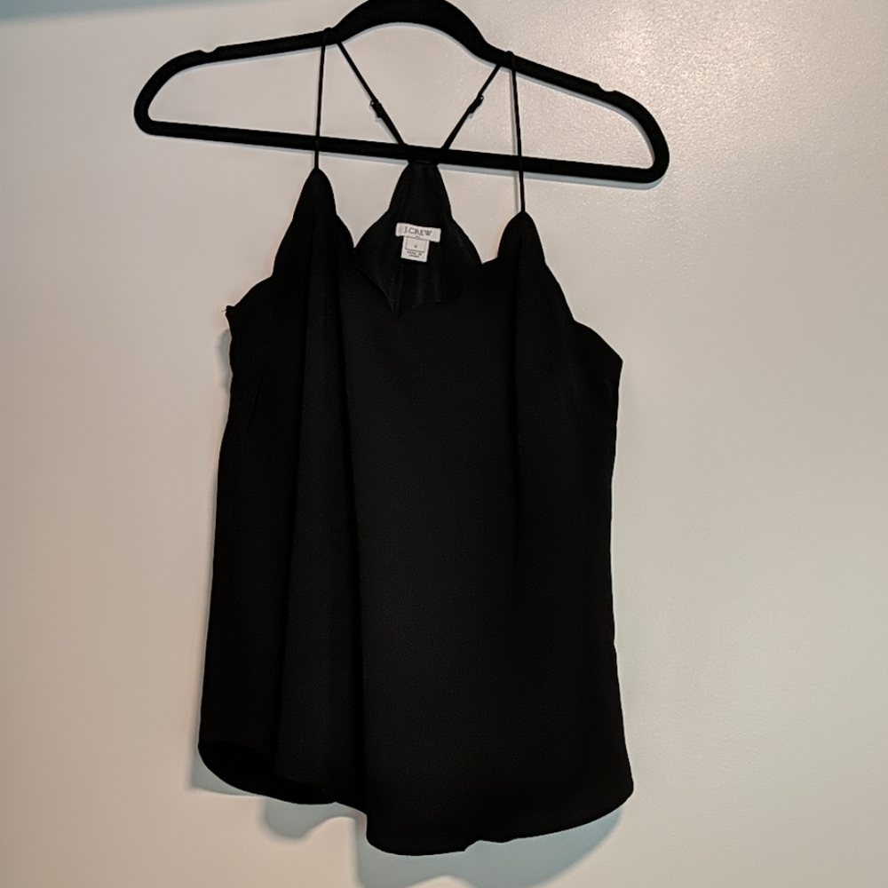 JCrew black scalloped satin-like tank sz2